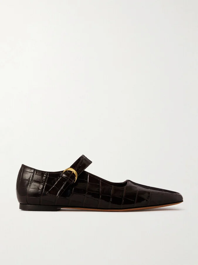 Emme Parsons - Tramonto Croc-effect Leather Mary Jane Ballet Flats - Brown