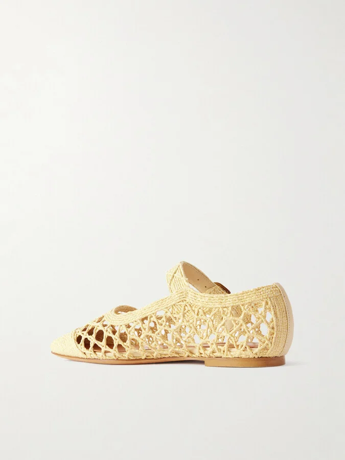 Emme Parsons - Tramonto Leather-trimmed Woven Raffia Mary Jane Ballet Flats - Neutrals - Image 3