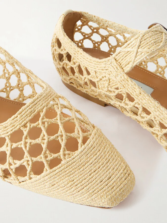 Emme Parsons - Tramonto Leather-trimmed Woven Raffia Mary Jane Ballet Flats - Neutrals - Image 4
