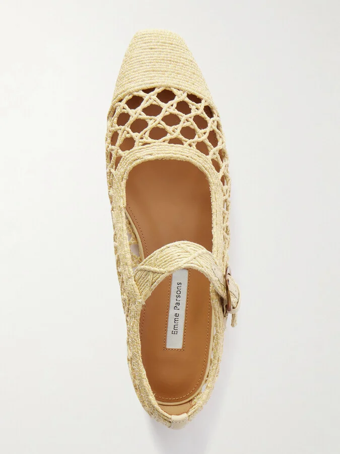 Emme Parsons - Tramonto Leather-trimmed Woven Raffia Mary Jane Ballet Flats - Neutrals - Image 5