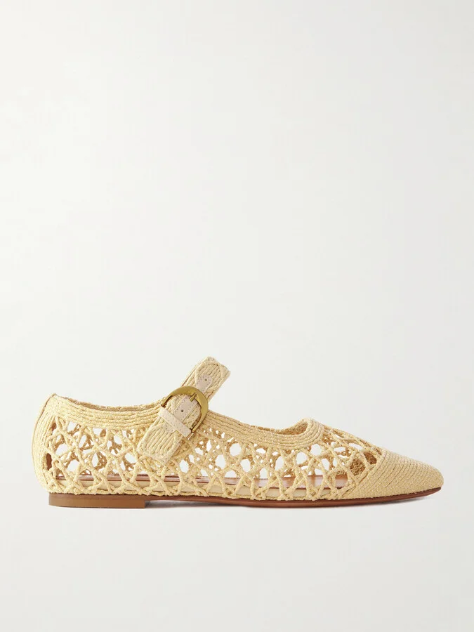 Emme Parsons - Tramonto Leather-trimmed Woven Raffia Mary Jane Ballet Flats - Neutrals