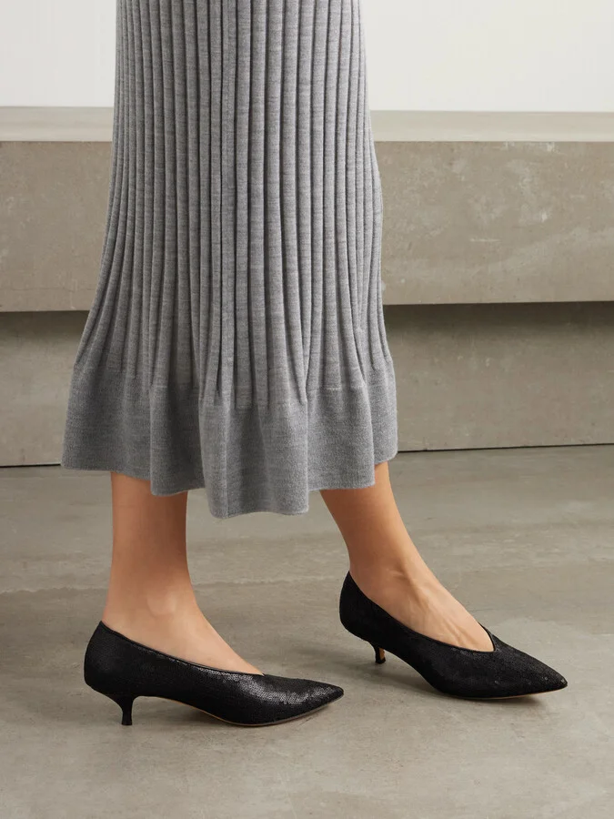 Emme Parsons - Veneto Sequined Leather Pumps - Black - Image 2