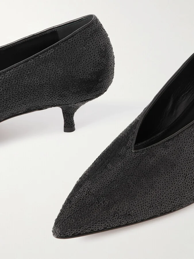 Emme Parsons - Veneto Sequined Leather Pumps - Black - Image 4