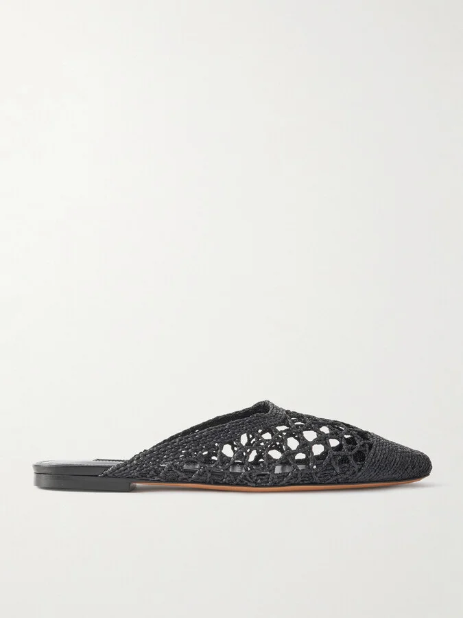 Emme Parsons - Woven Raffia Mules - Black