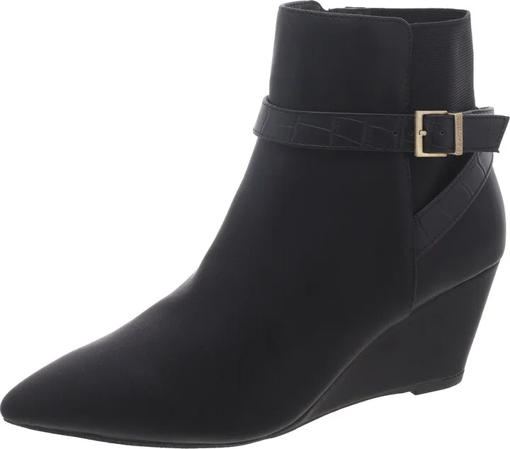 Emmie Womens Faux Leather Wedge Boots