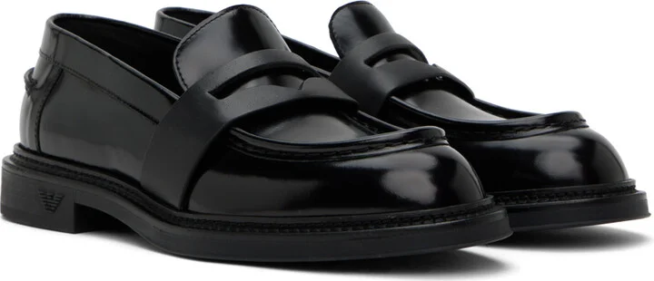 Emporio Armani Black Brushed Leather Loafers - Image 4