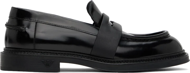 Emporio Armani Black Brushed Leather Loafers