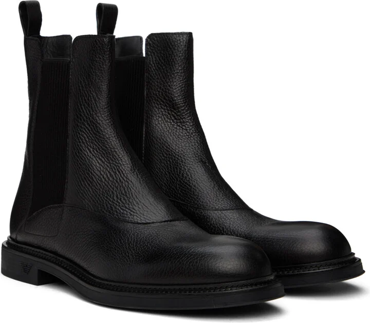 Emporio Armani Black Grained Leather Chelsea Boots - Image 4