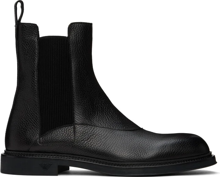 Emporio Armani Black Grained Leather Chelsea Boots