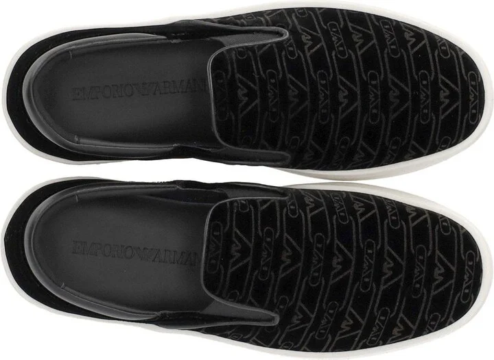 Emporio Armani Black Monogram Slip-On Sneaker - Image 5