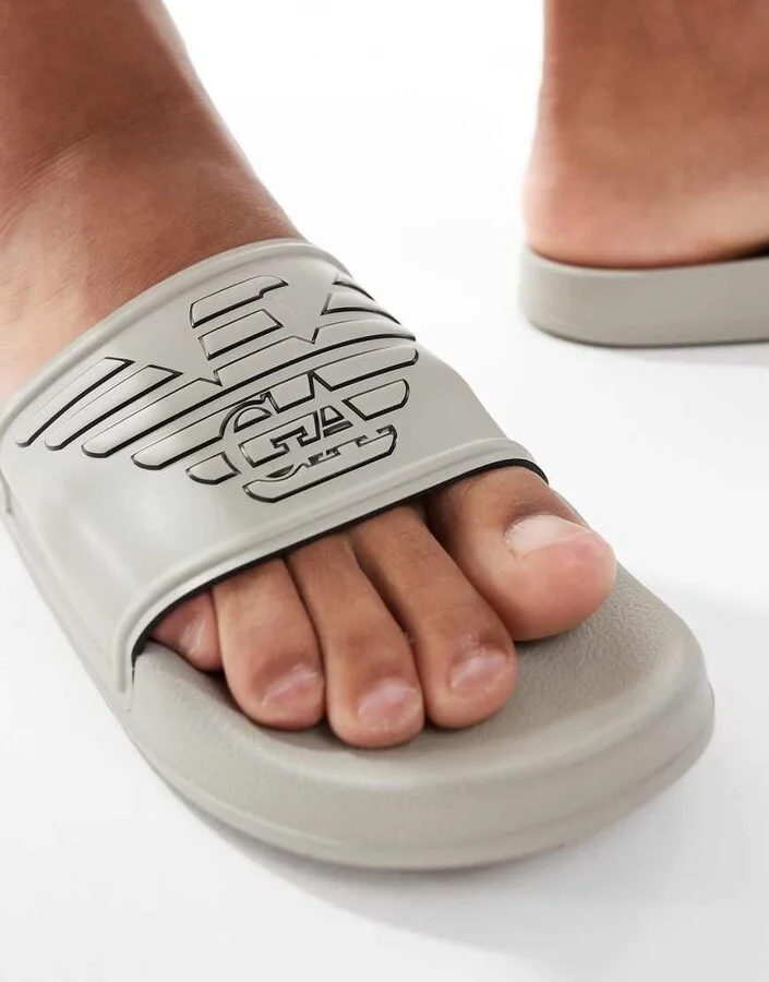 Emporio Armani Bodywear logo slides in beige - Image 2