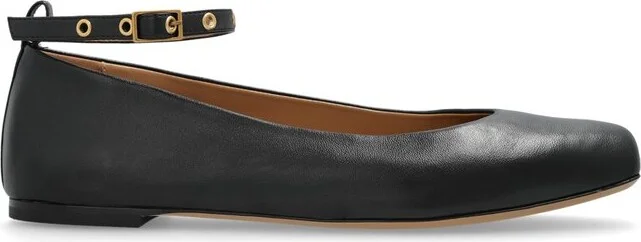 Emporio Armani Square Toe Buckle Detailed Ballet Flats