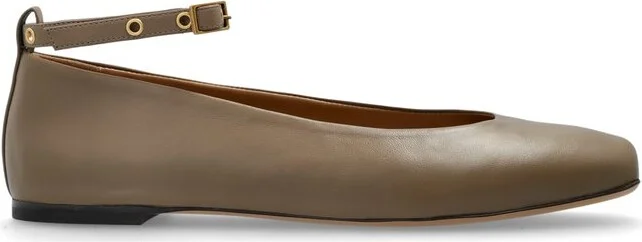 Emporio Armani Square Toe Buckle Detailed Ballet Flats