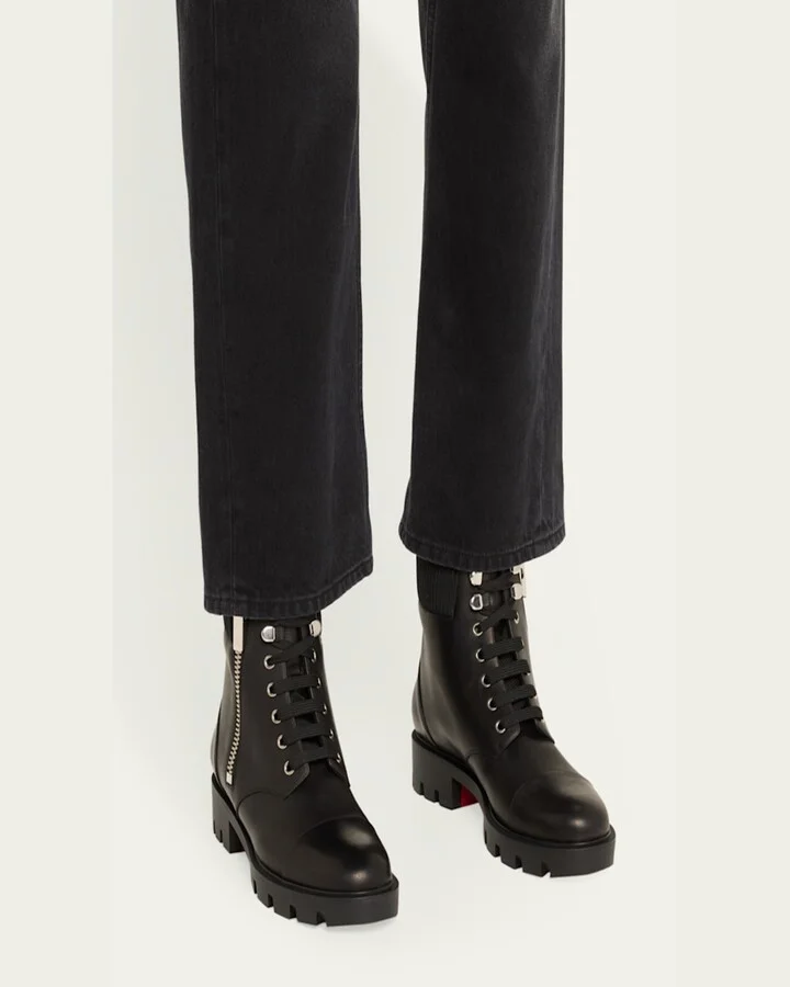 En Hiver Leather Knit Red Sole Boots - Image 9