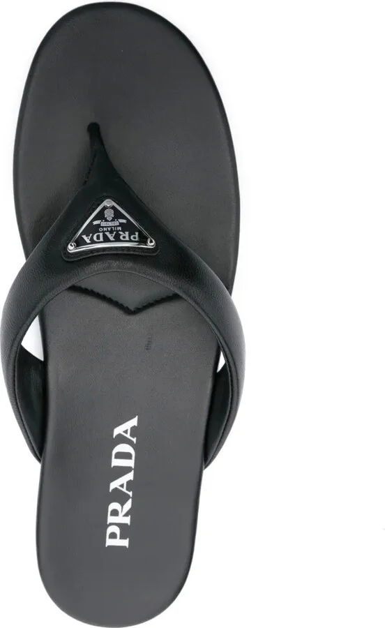 Enamel-Triangle Leather Flip Flops - Image 4