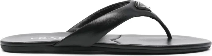 Enamel-Triangle Leather Flip Flops
