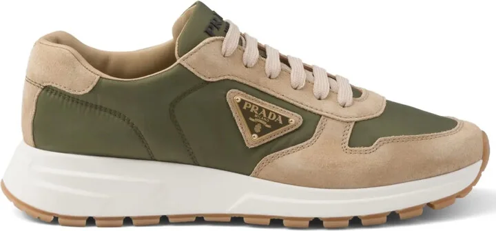 Enamel-Triangle Leather Sneakers