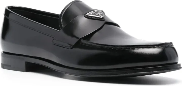 Enamel-Triangle-Logo Leather Loafers - Image 2