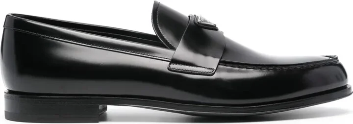 Enamel-Triangle-Logo Leather Loafers