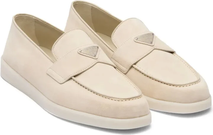 Enamel Triangle Logo-Plaque Suede Loafers - Image 2