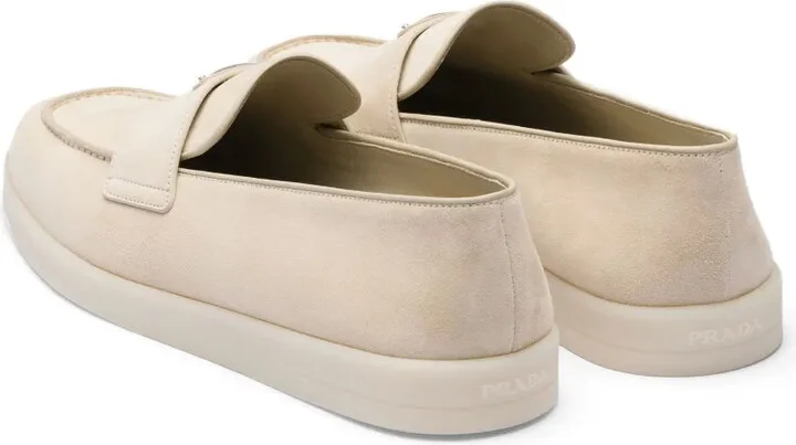 Enamel Triangle Logo-Plaque Suede Loafers - Image 3
