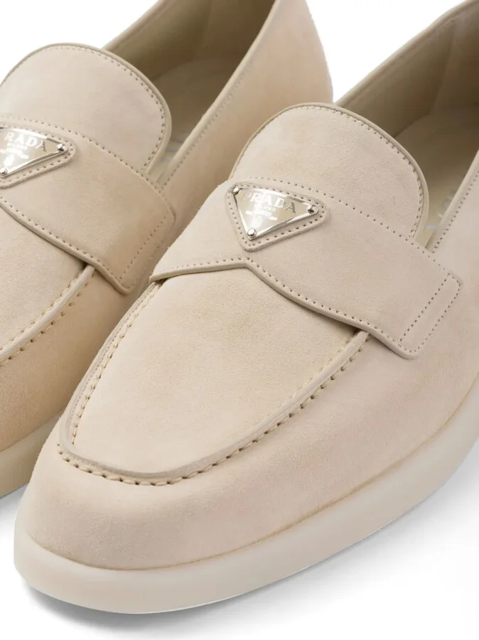 Enamel Triangle Logo-Plaque Suede Loafers - Image 5