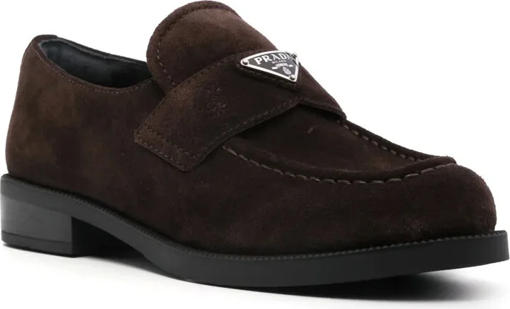 Enamel Triangle-Logo Suede Loafers - Image 2