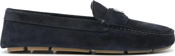 Enamel-Triangle-Logo Suede Loafers
