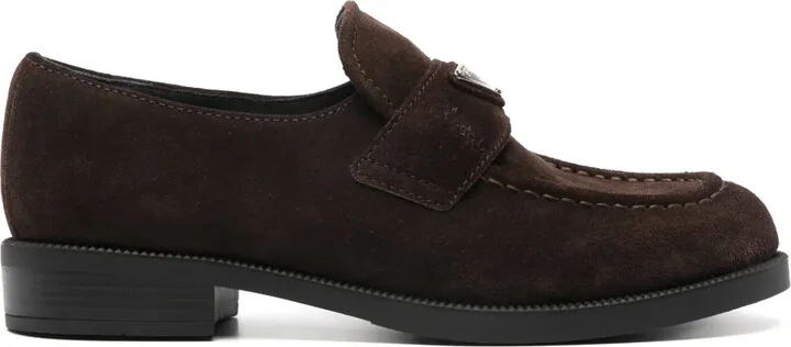 Enamel Triangle-Logo Suede Loafers