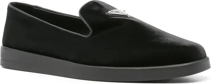Enamel-Triangle-Logo Velvet Loafers - Image 2