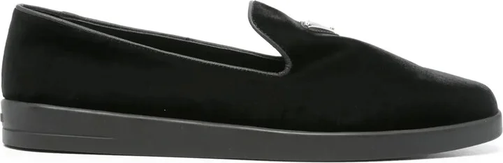 Enamel-Triangle-Logo Velvet Loafers