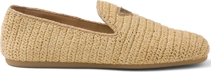 Enamel Triangle-Logo Woven Loafers