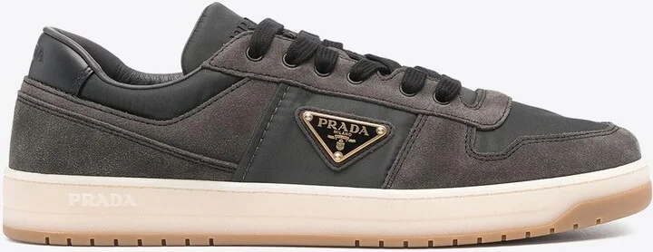Enamel-Triangle Suede Sneakers