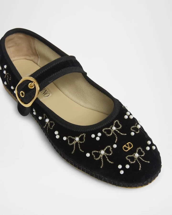 Endouce Bow Velvet Mary Jane Ballerina Flats - Image 2