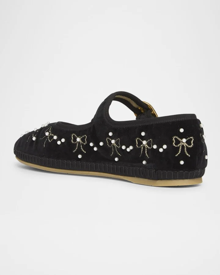 Endouce Bow Velvet Mary Jane Ballerina Flats - Image 3