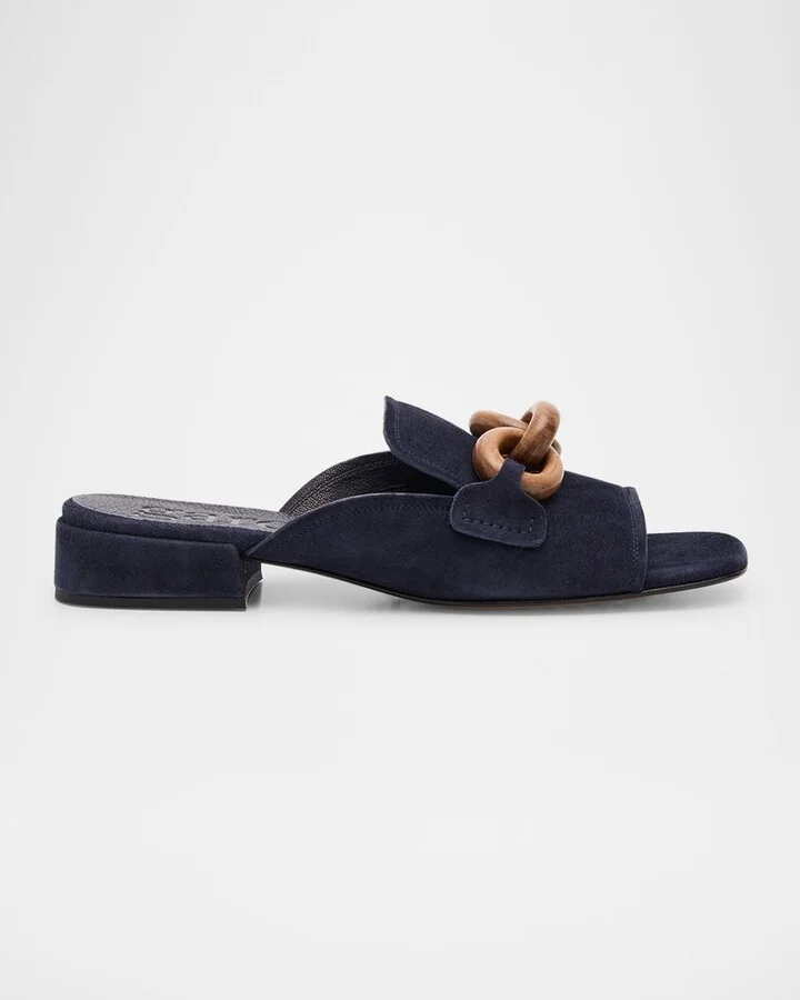 Navy Plush Suede-Walnut