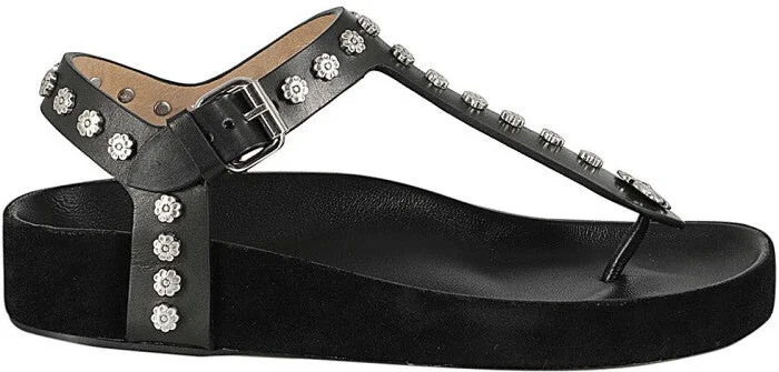 Enore Black Leather Sandals