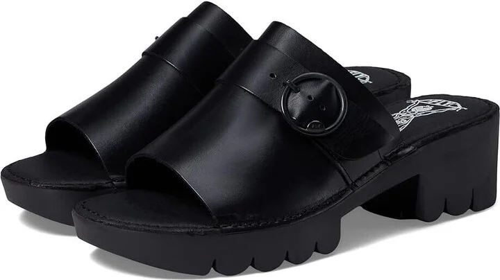 EPLE519FLY Sandals Women's US 7.5-8 Black Leather Block Heel ZPO1802