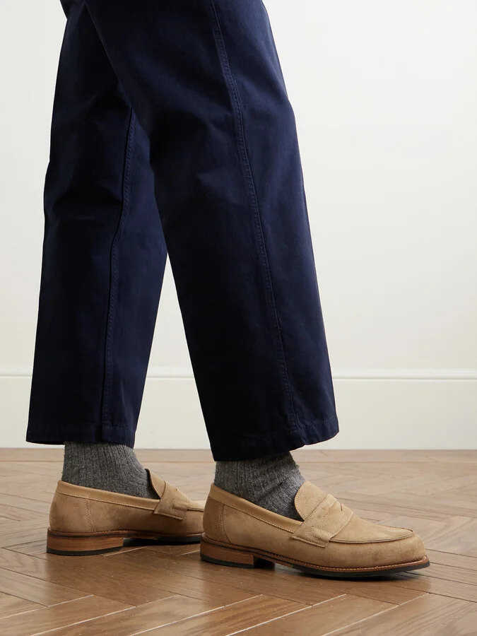 Epsom Leather-Trimmed Suede Penny Loafers - Image 2