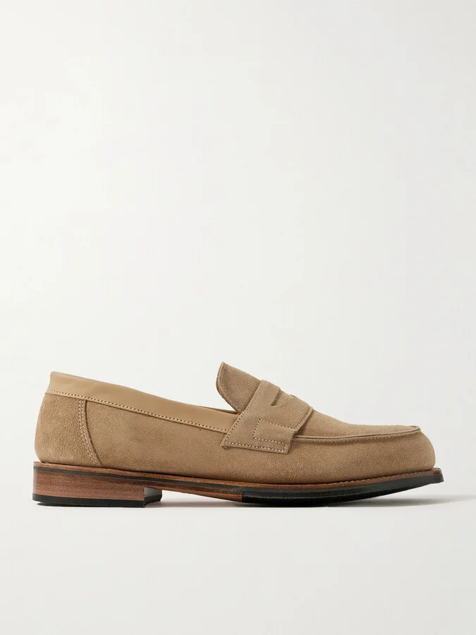 Epsom Leather-Trimmed Suede Penny Loafers