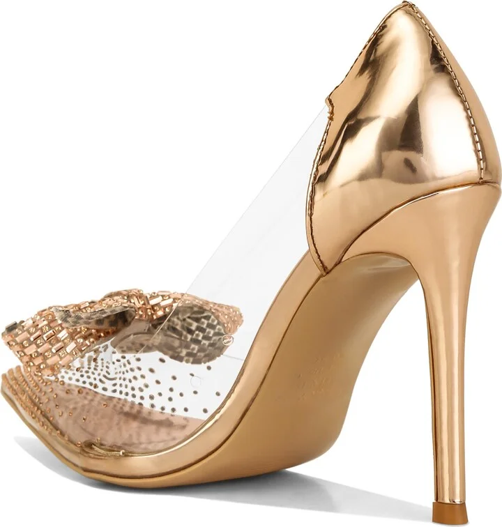 Erika Crystal Embellished Bow Clear & Metallic Pump - Image 2