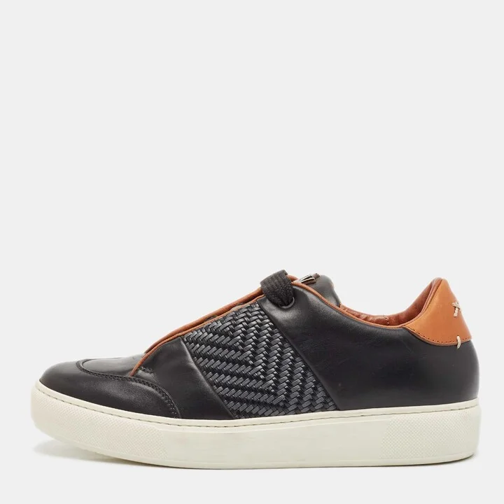 Ermenegildo Zegna Black Leather Triple Stitch Slip On Sneakers Size 40