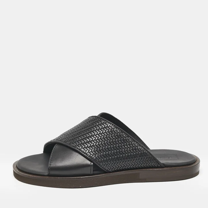 Ermenegildo Zegna Black Woven Leather Flat Slides Size 39