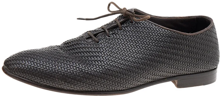 Ermenegildo Zegna Dark Brown Woven Leather Lace Up Oxford Size 44