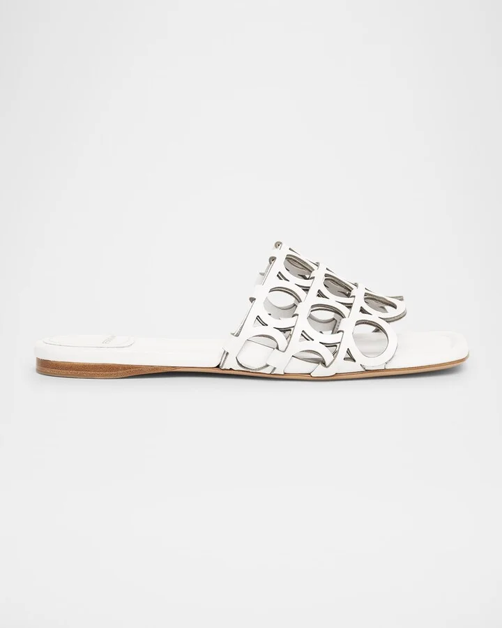 Erne Leather Gancini Link Slide Sandals