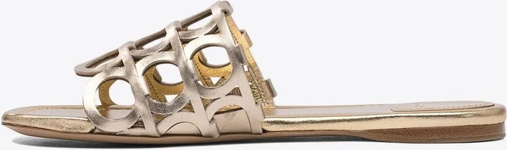 Erne Logo Monogram Metallic Leather Sandals - Image 2