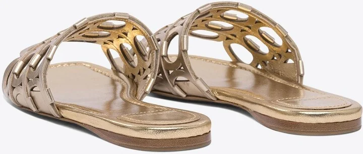 Erne Logo Monogram Metallic Leather Sandals - Image 3