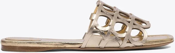 Erne Logo Monogram Metallic Leather Sandals