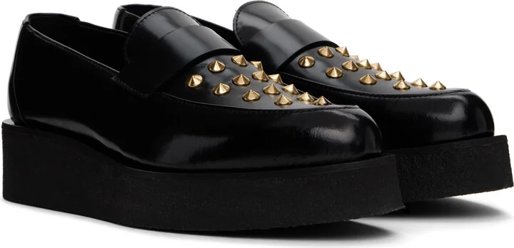 Ernest W. Baker Black & Gold Creeper Studded Loafers - Image 4