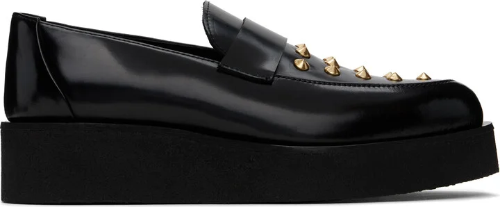 Ernest W. Baker Black & Gold Creeper Studded Loafers